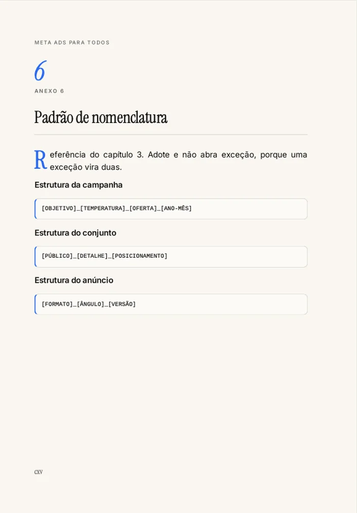 Página do livro Meta Ads para Todos: Padrão de nomenclatura