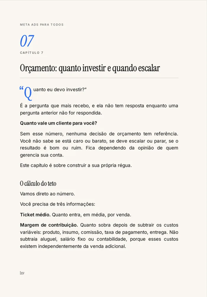 Página do livro Meta Ads para Todos: Orçamento: quanto investir