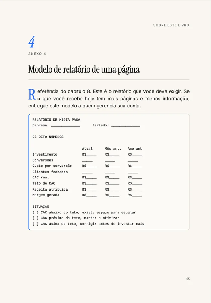 Página do livro Meta Ads para Todos: O relatório de uma página